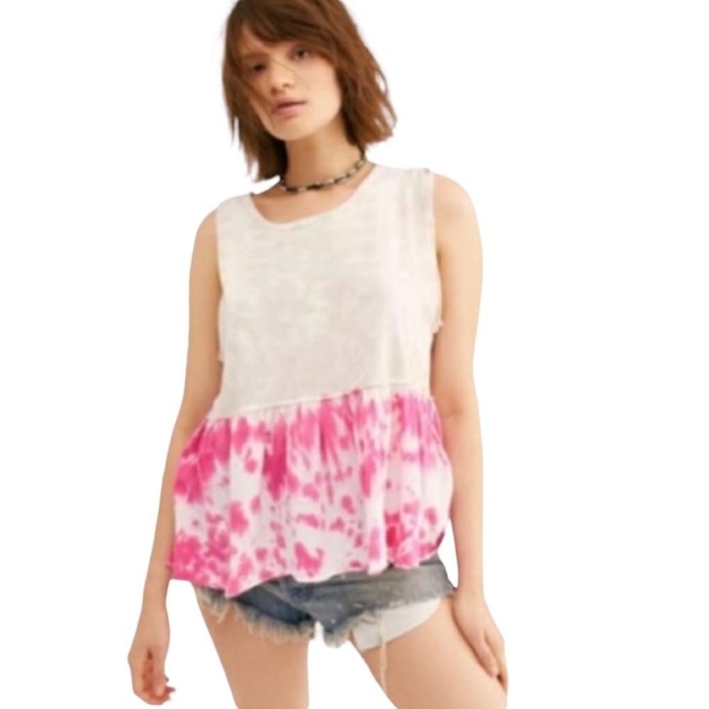 FREE PEOPLE Anytime tank top tie-dye hibiscus pink Extra Small